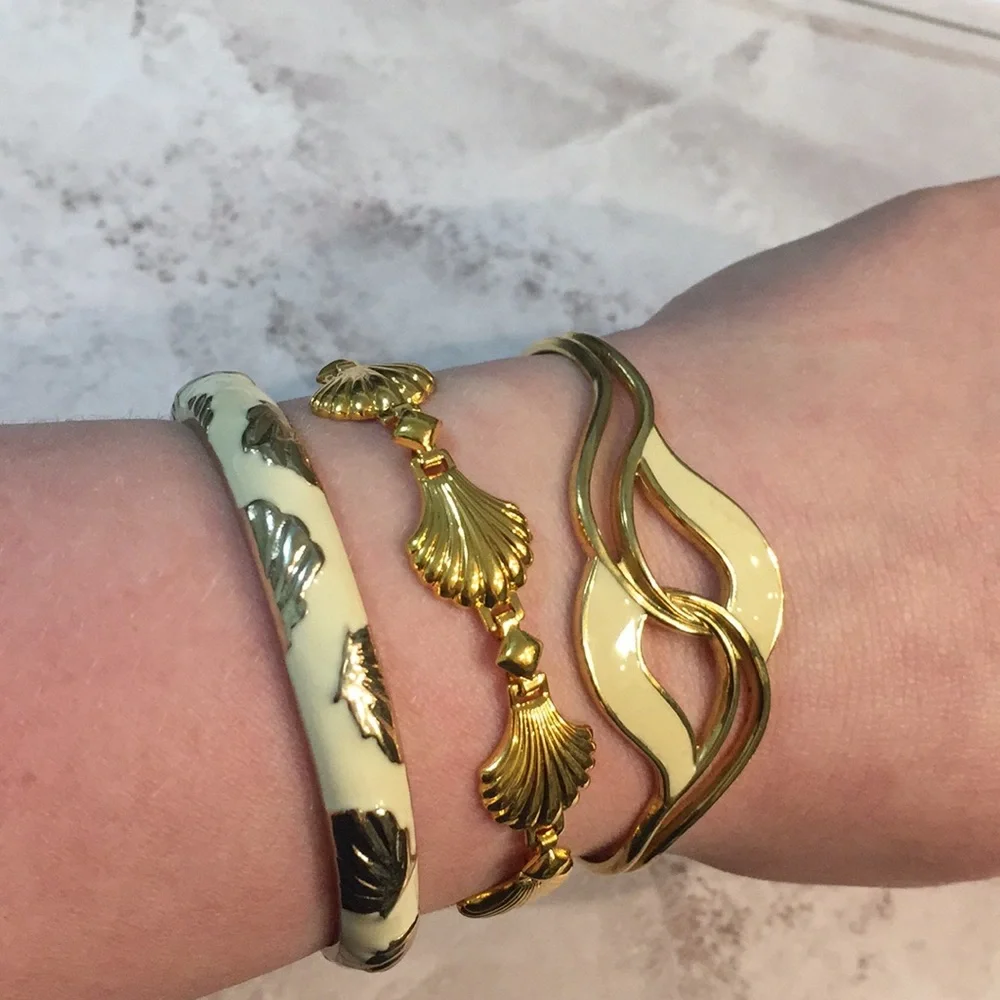 Sequin enamel shell bracelet vintage signed bracelet hinged